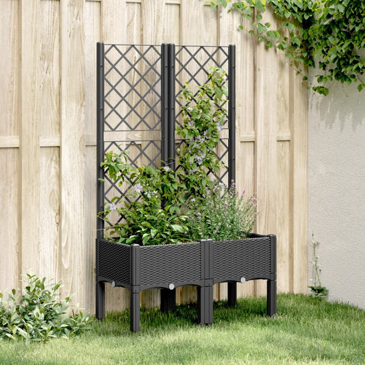 Garden Planter with Trellis Black 80x40x142 cm PP