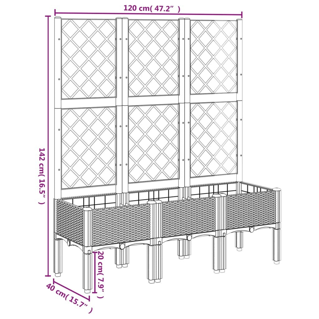 Garden Planter with Trellis Black 120x40x142 cm PP