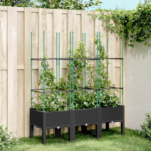 Garden Planter with Trellis Black 120x40x142.5 cm PP