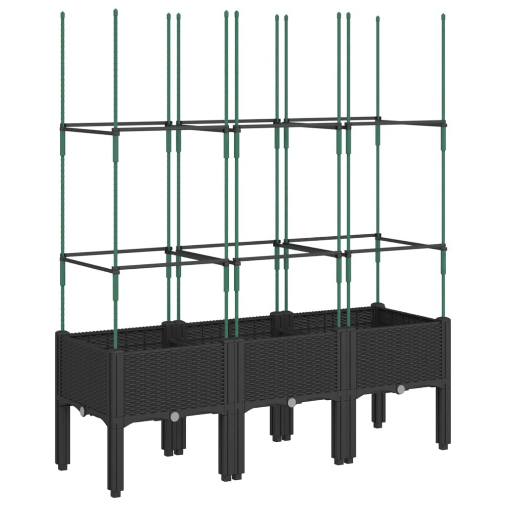 Garden Planter with Trellis Black 120x40x142.5 cm PP