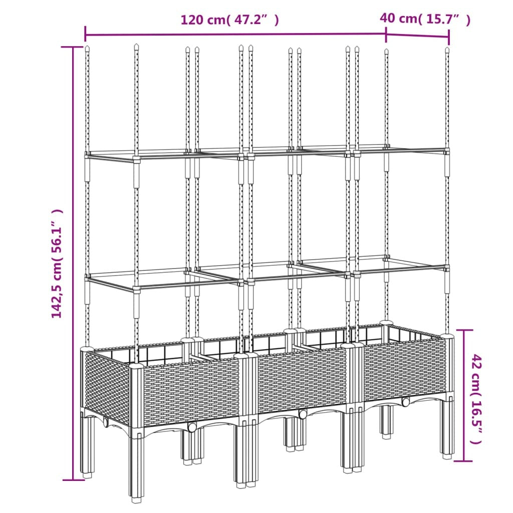 Garden Planter with Trellis Black 120x40x142.5 cm PP