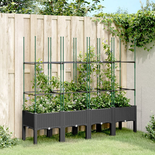 Garden Planter with Trellis Black 160x40x142.5 cm PP