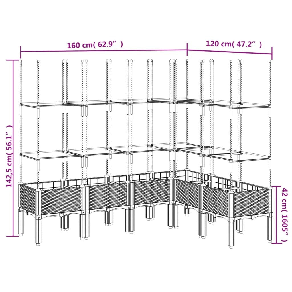 Garden Planter with Trellis Black 160x120x142.5 cm PP