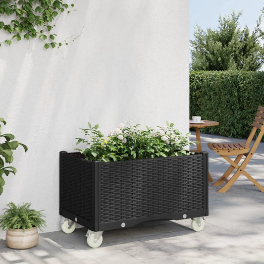 Garden Planter with Wheels Black 80x50x54 cm PP