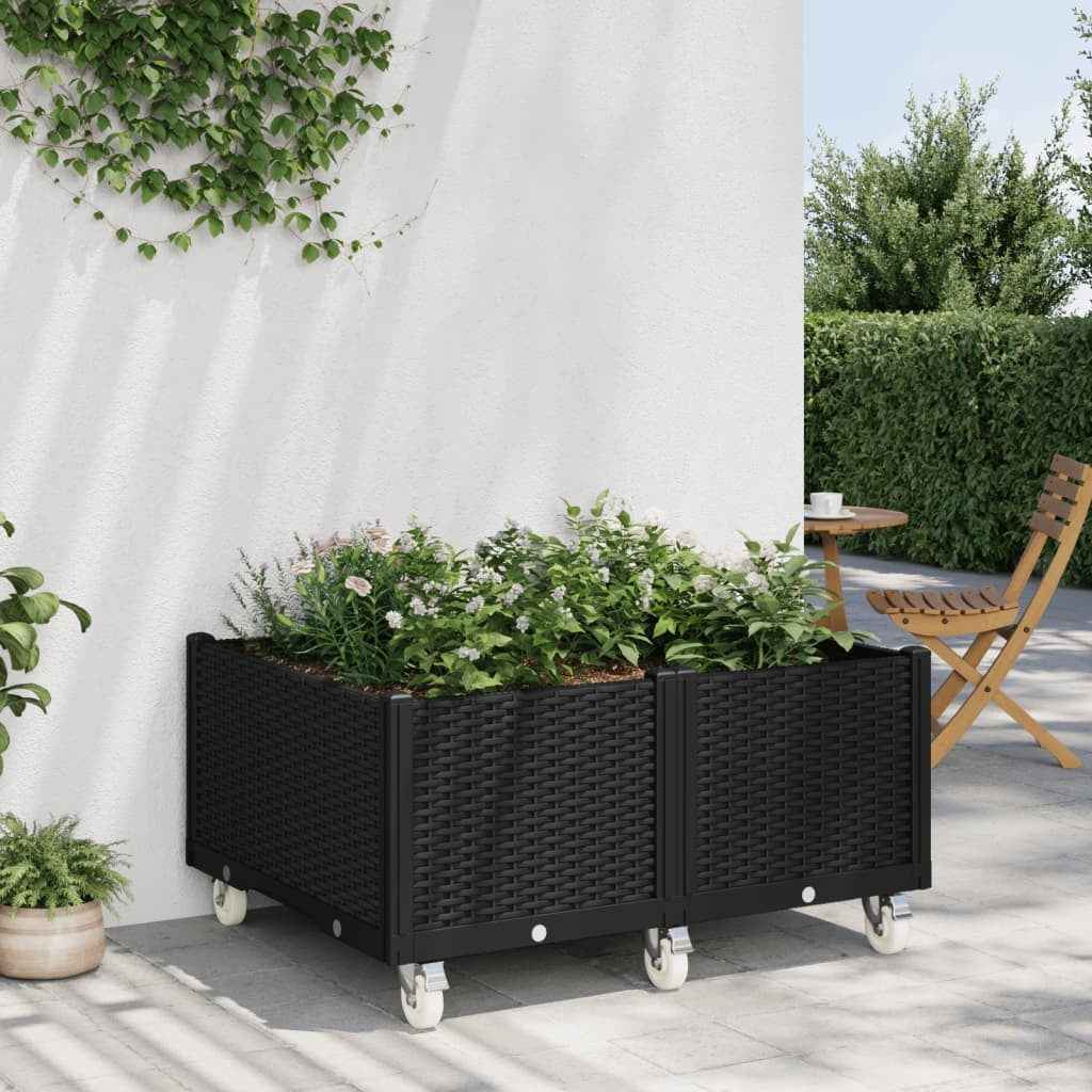 Garden Planter with Wheels Black 100x80x54 cm PP