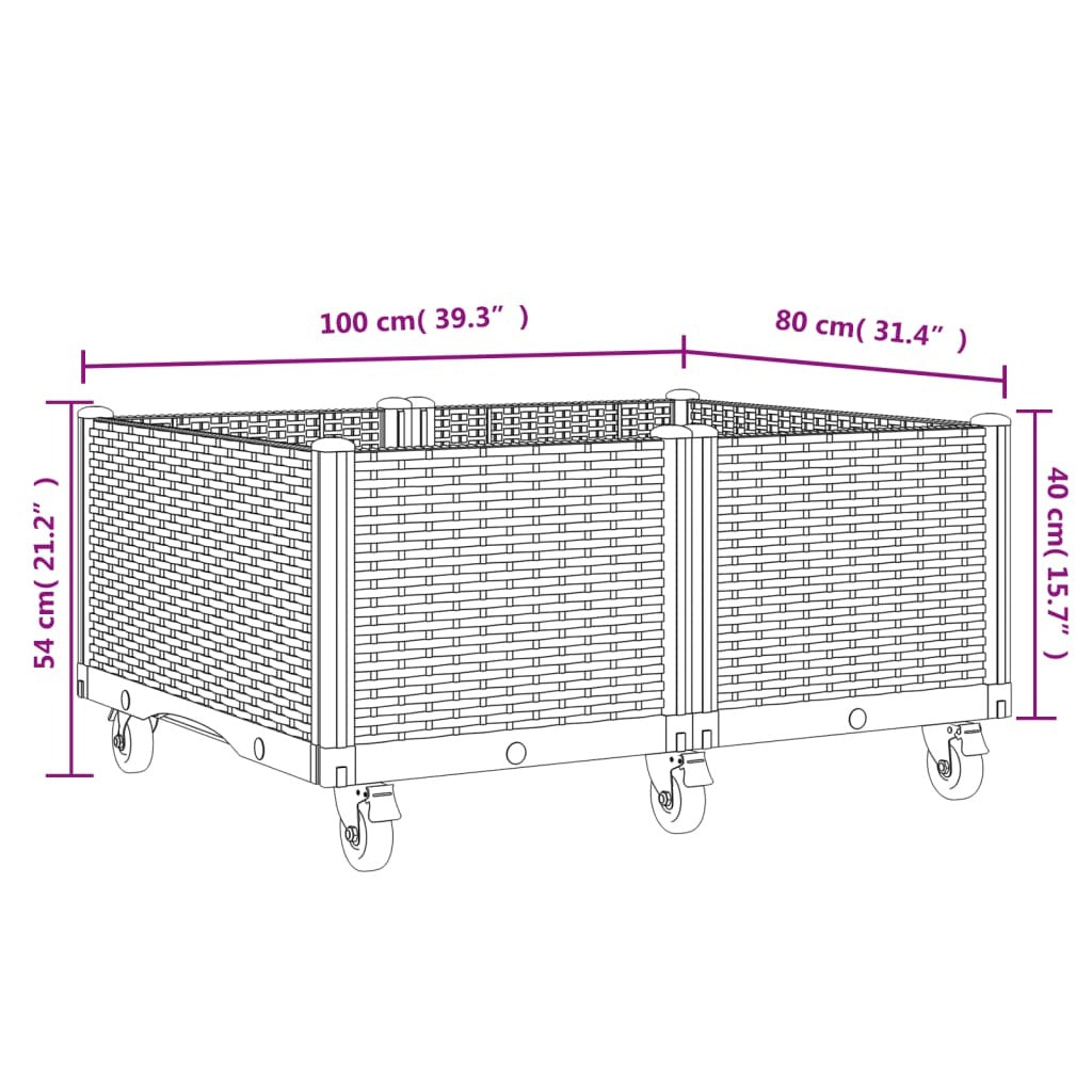 Garden Planter with Wheels Black 100x80x54 cm PP