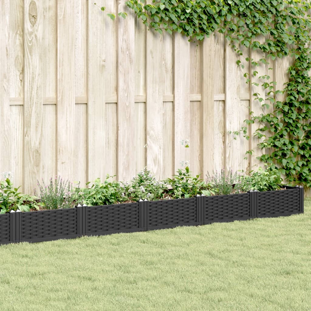 Garden Planter with Pegs Black 362.5x42.5x28.5 cm PP