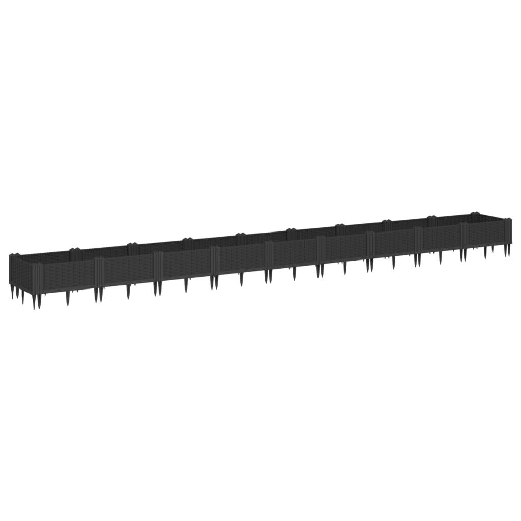 Garden Planter with Pegs Black 362.5x42.5x28.5 cm PP