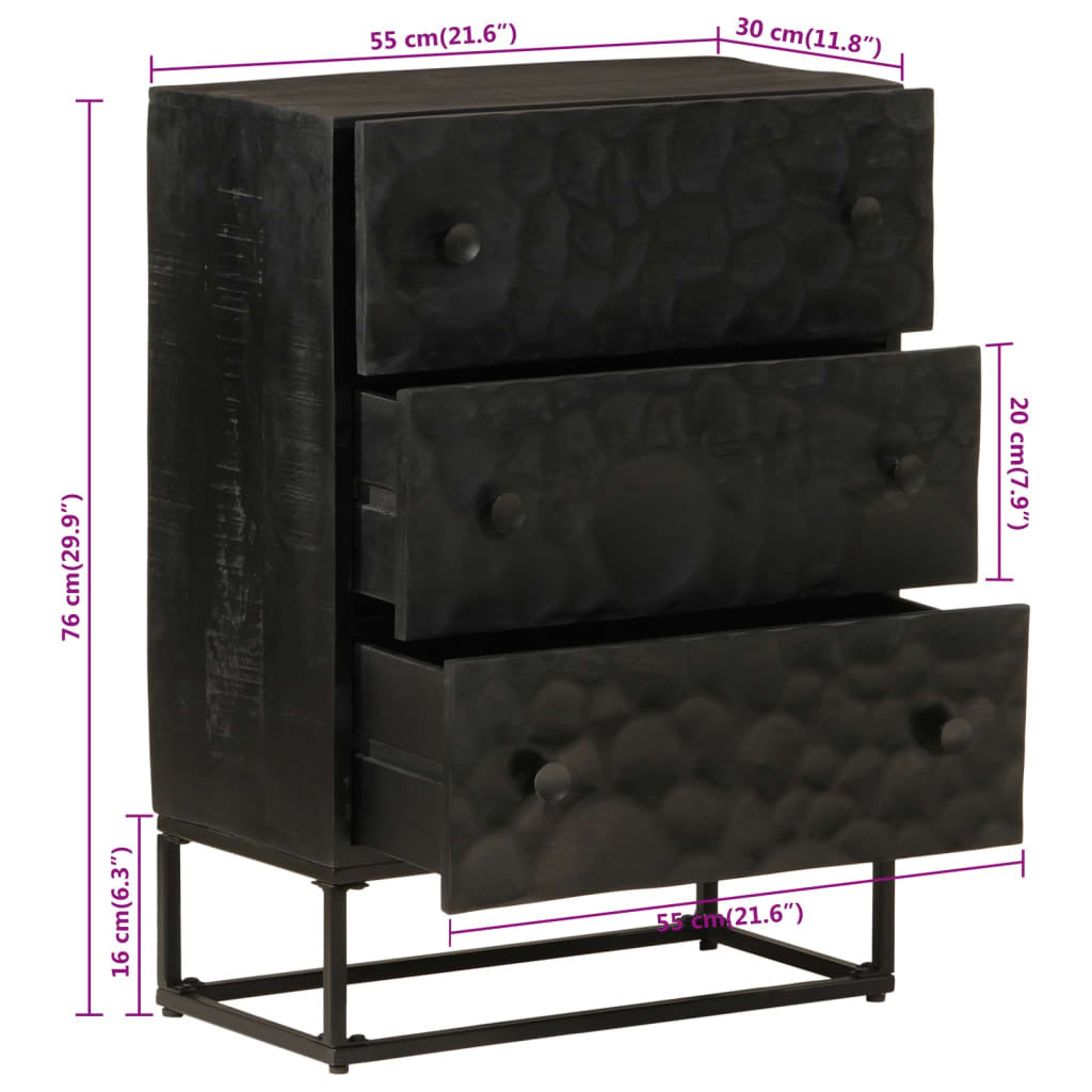 Chest of Drawers Black 55x30x76 cm Solid Wood Mango and Iron