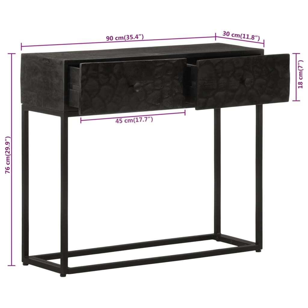 vidaXL Console Table Black 90x30x76 cm Solid Wood Mango and Iron