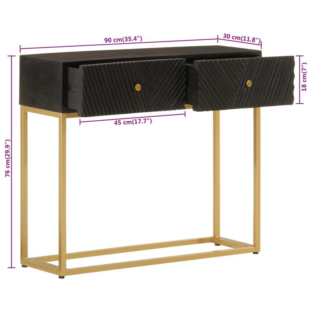 Console Table Black 90x30x76 cm Solid Wood Mango and Iron