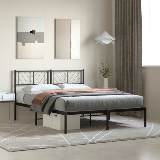 vidaXL Metal Bed Frame with Headboard Black 140x200 cm