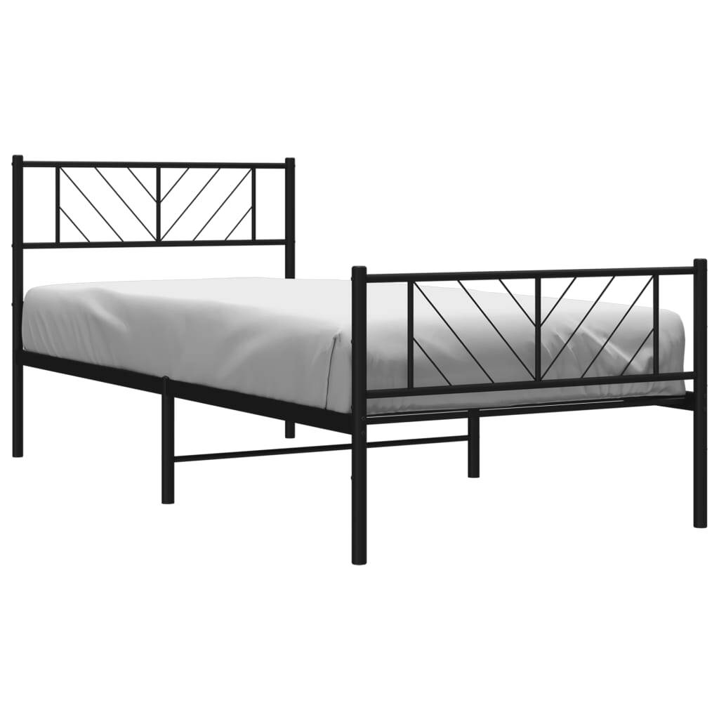 Metal Bed Frame with Headboard and Footboard Black 100x200 cm