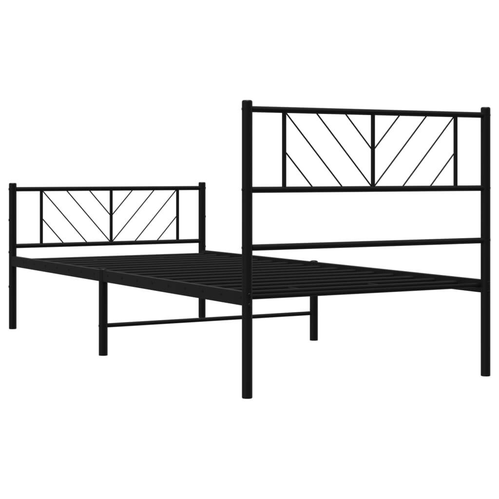 Metal Bed Frame with Headboard and Footboard Black 100x200 cm