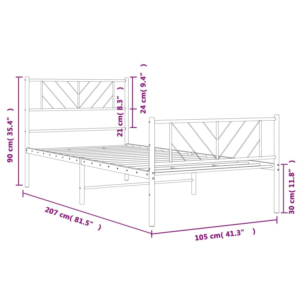 Metal Bed Frame with Headboard and Footboard Black 100x200 cm