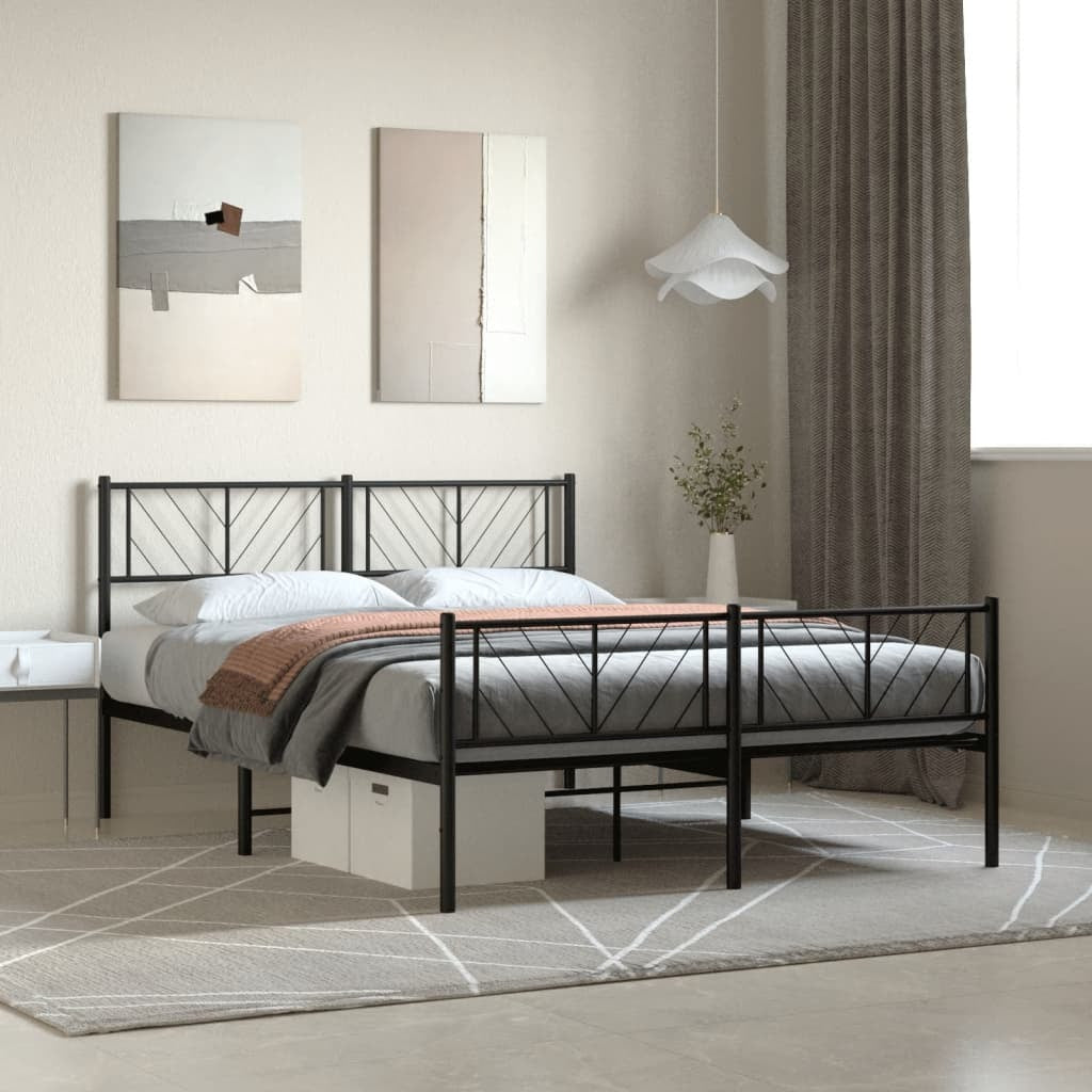 Metal Bed Frame with Headboard and Footboard Black 120x190 cm Small Double