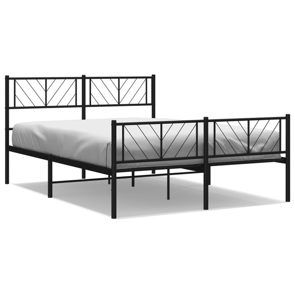 Metal Bed Frame with Headboard and Footboard Black 120x190 cm Small Double