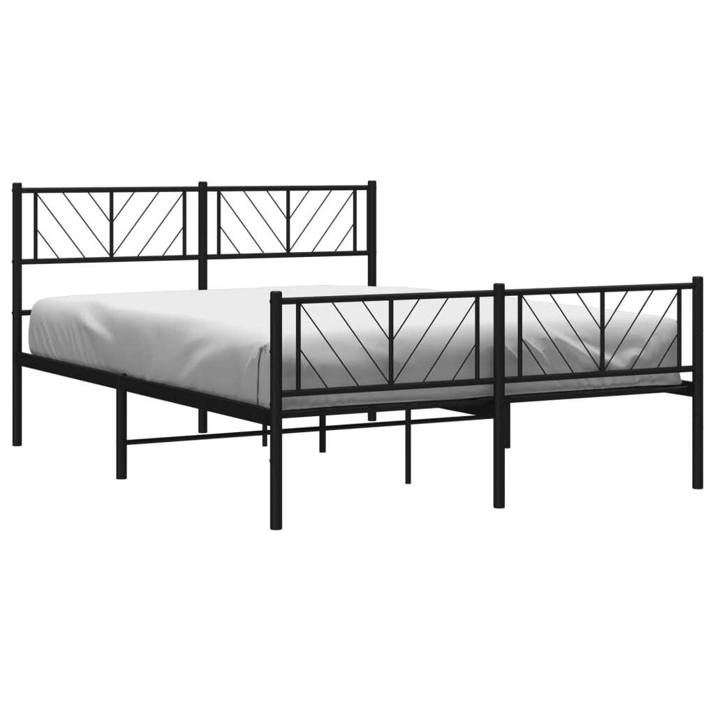 Metal Bed Frame with Headboard and Footboard Black 120x190 cm Small Double