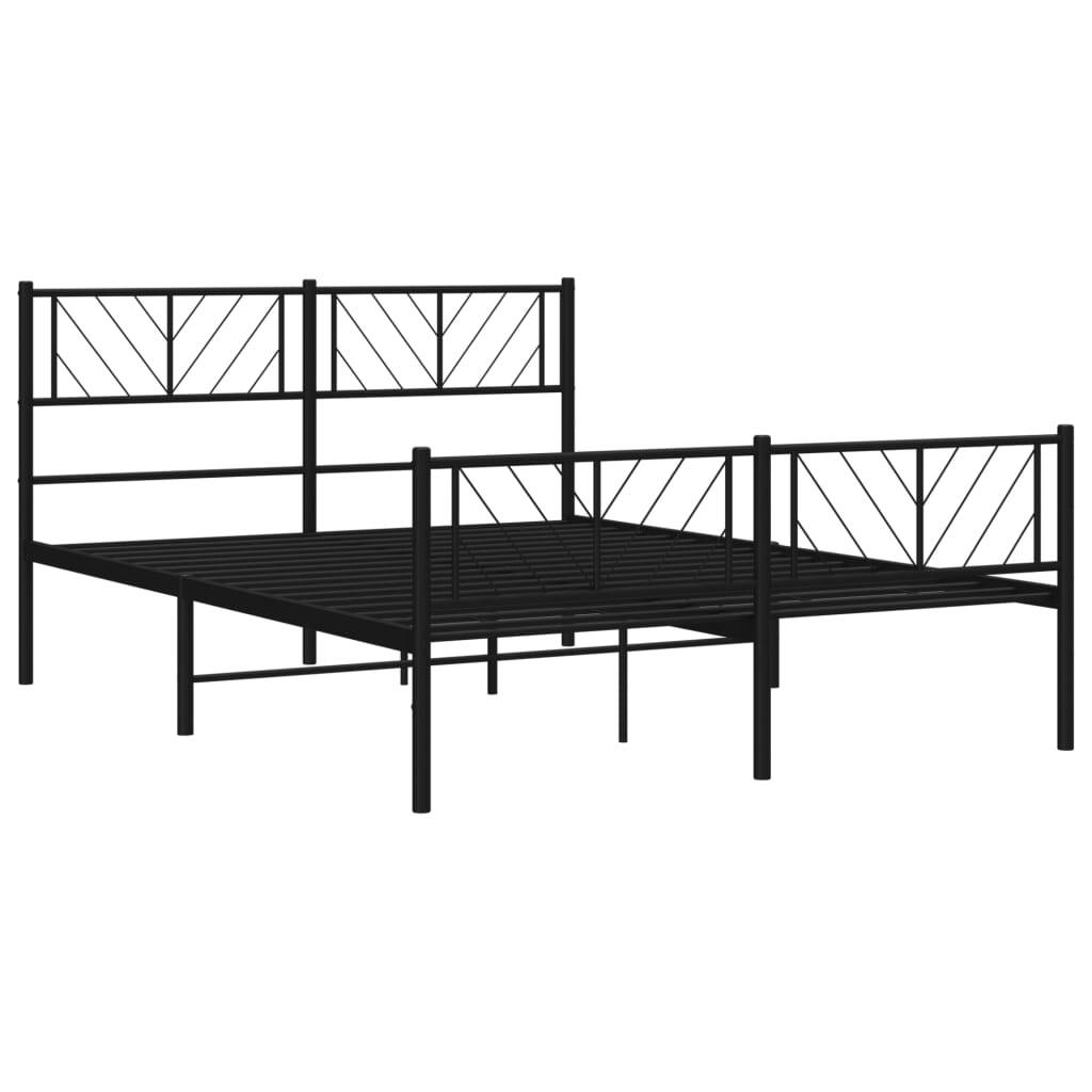 Metal Bed Frame with Headboard and Footboard Black 120x190 cm Small Double