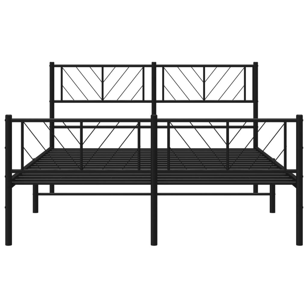 Metal Bed Frame with Headboard and Footboard Black 120x190 cm Small Double