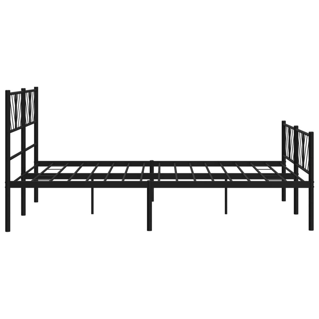 Metal Bed Frame with Headboard and Footboard Black 120x190 cm Small Double