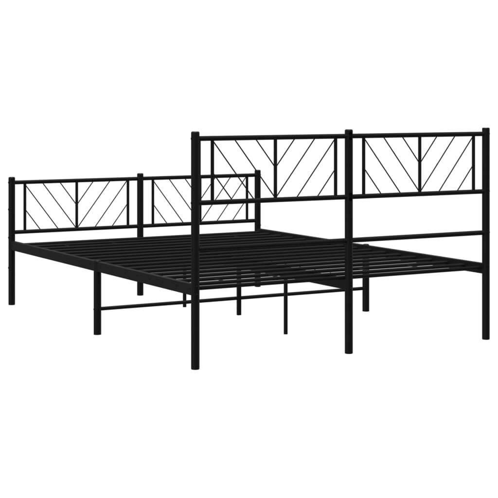 Metal Bed Frame with Headboard and Footboard Black 120x190 cm Small Double