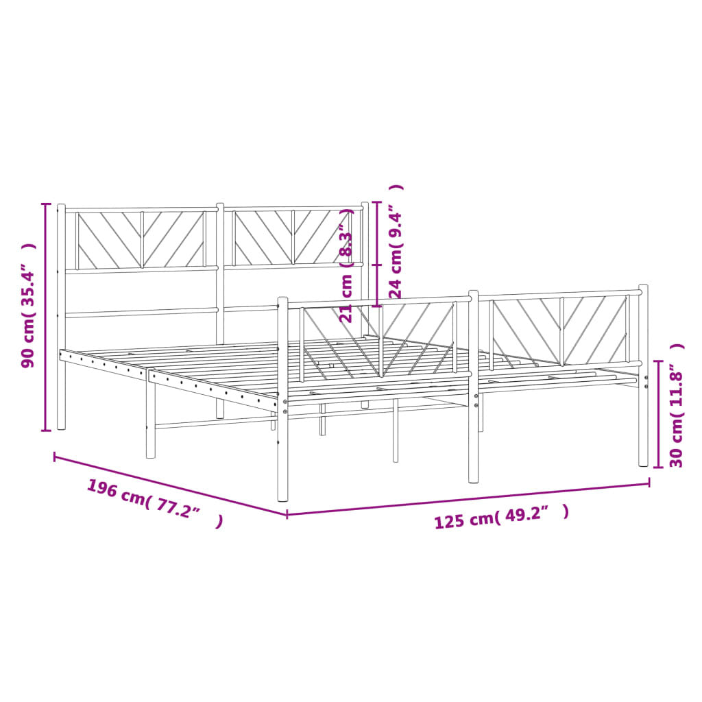 Metal Bed Frame with Headboard and Footboard Black 120x190 cm Small Double