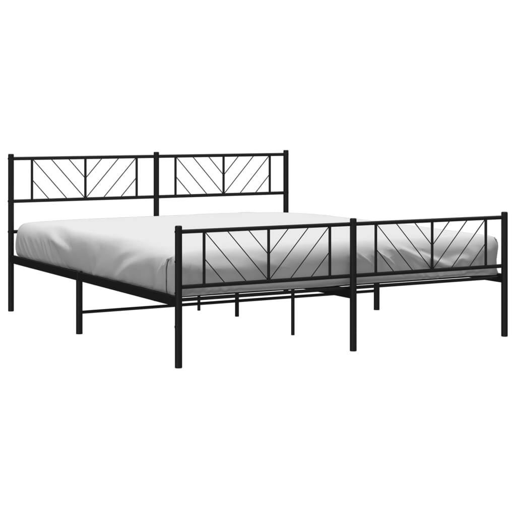 Metal Bed Frame without Mattress with Footboard Black 200x200cm