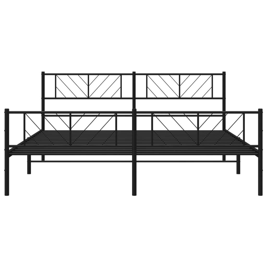 Metal Bed Frame without Mattress with Footboard Black 200x200cm