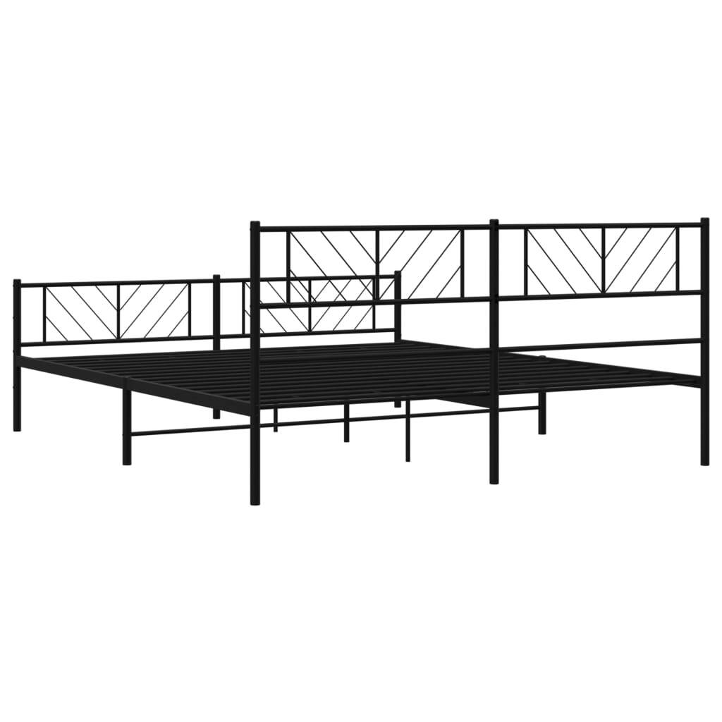 Metal Bed Frame without Mattress with Footboard Black 200x200cm
