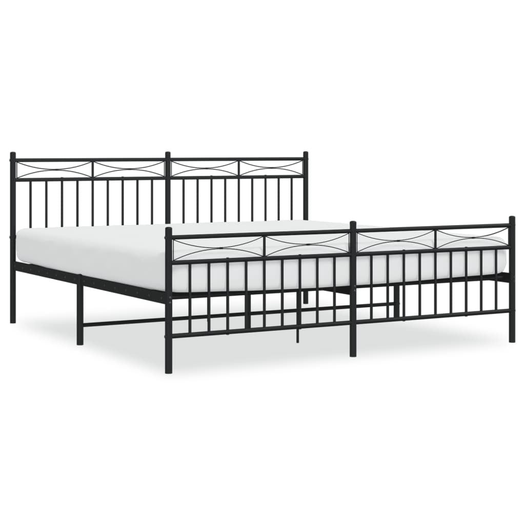 Metal Bed Frame with Headboard and Footboard?Black 183x213 cm