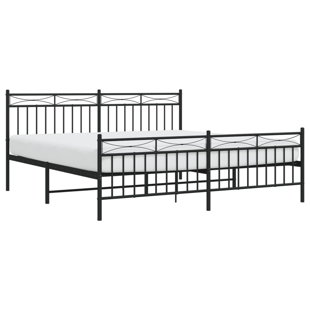 Metal Bed Frame with Headboard and Footboard?Black 183x213 cm