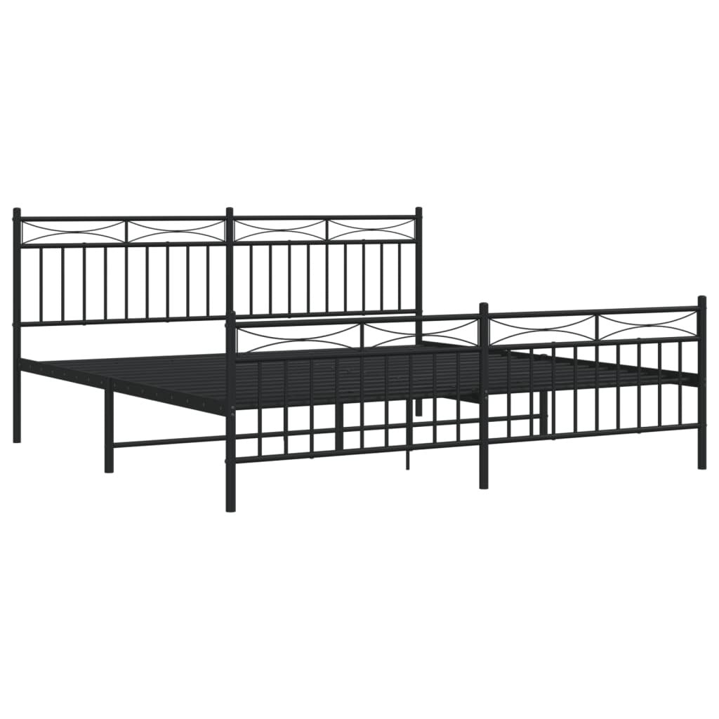 Metal Bed Frame with Headboard and Footboard?Black 183x213 cm