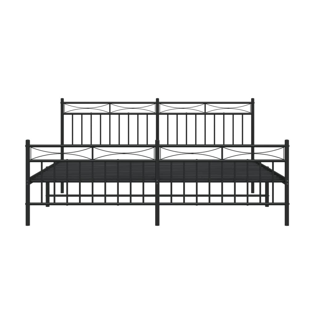 Metal Bed Frame with Headboard and Footboard?Black 183x213 cm