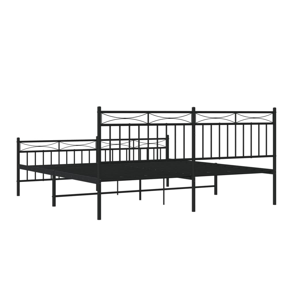 Metal Bed Frame with Headboard and Footboard?Black 183x213 cm