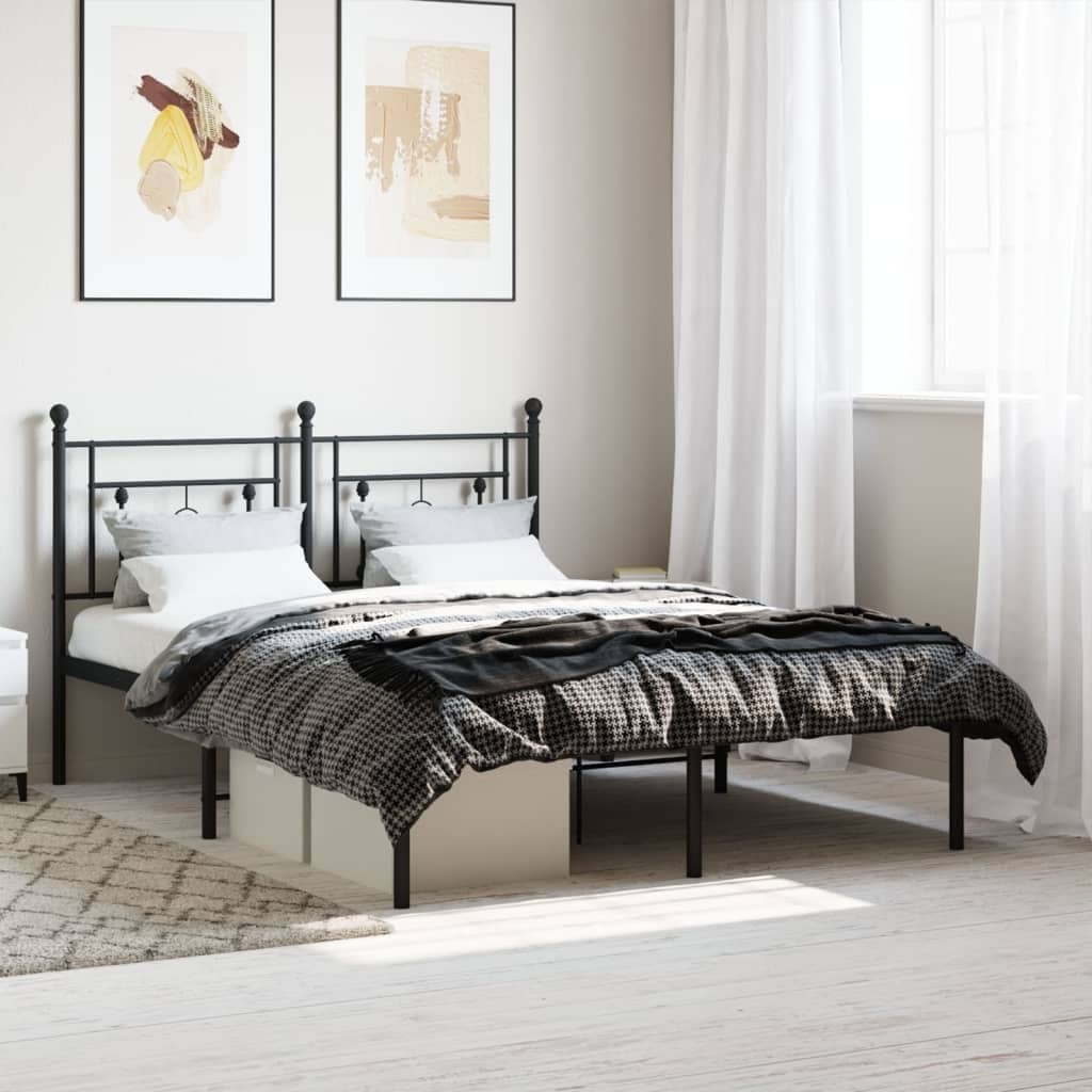 Metal Bed Frame without Mattress with Headboard Black 140x200cm