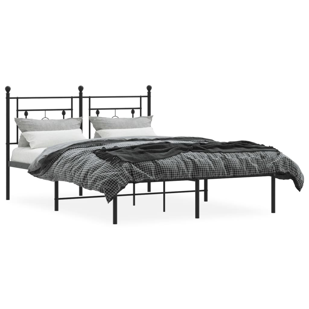 Metal Bed Frame without Mattress with Headboard Black 140x200cm