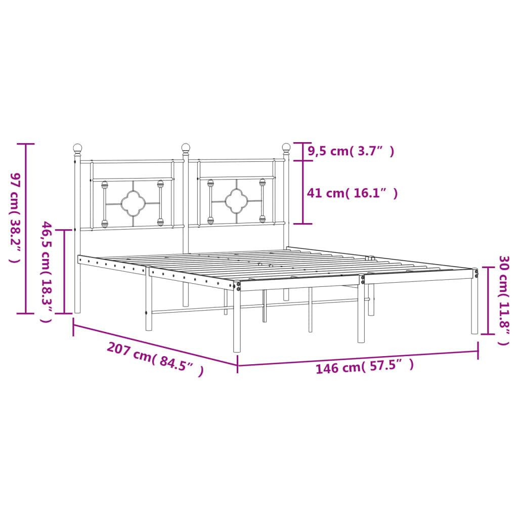 Metal Bed Frame without Mattress with Headboard Black 140x200cm