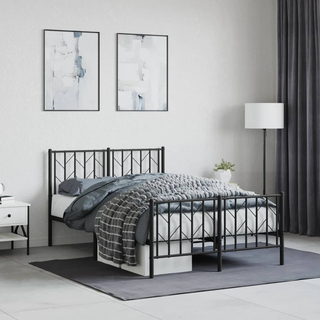 Metal Bed Frame without Mattress with Footboard Black 120x200cm