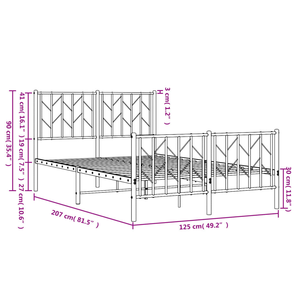 Metal Bed Frame without Mattress with Footboard Black 120x200cm