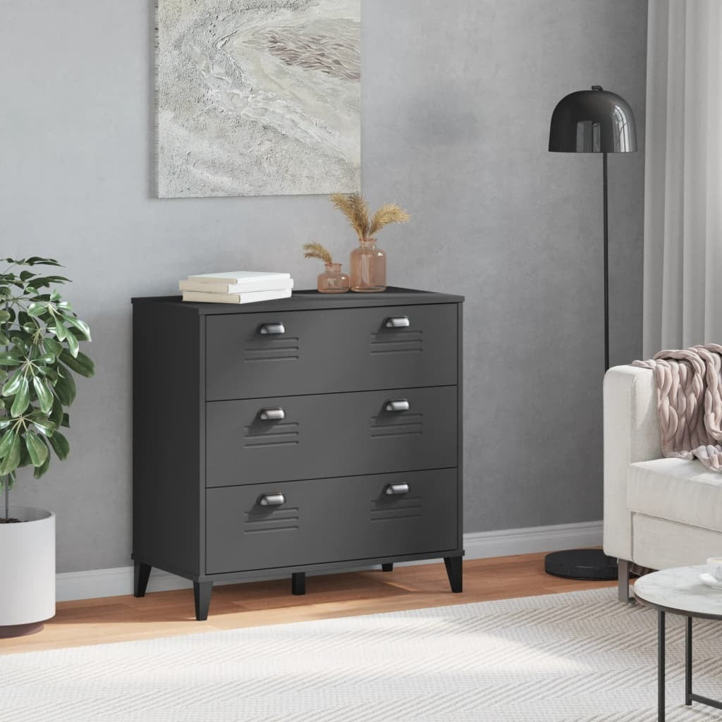 Drawer Cabinet VIKEN Anthracite Grey Solid Wood Pine