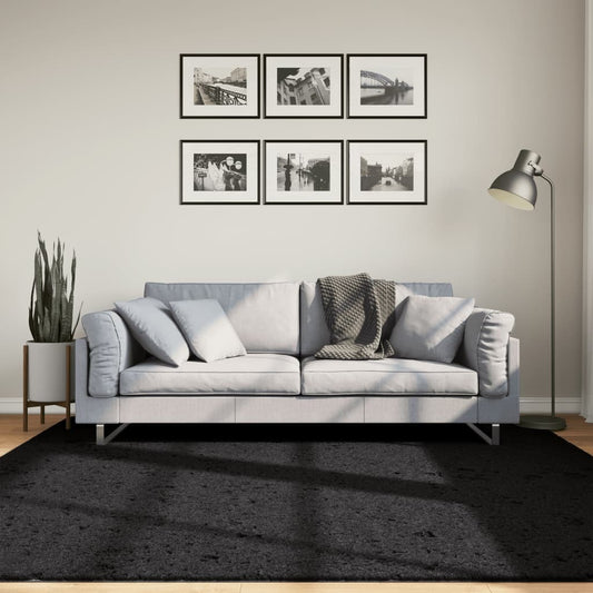 Shaggy Rug PAMPLONA High Pile Modern Black 200x200 cm