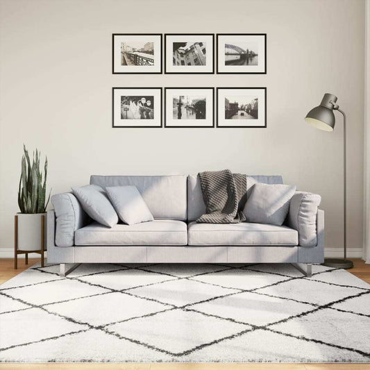 Shaggy Rug High Pile Modern Cream and Black 200x200 cm