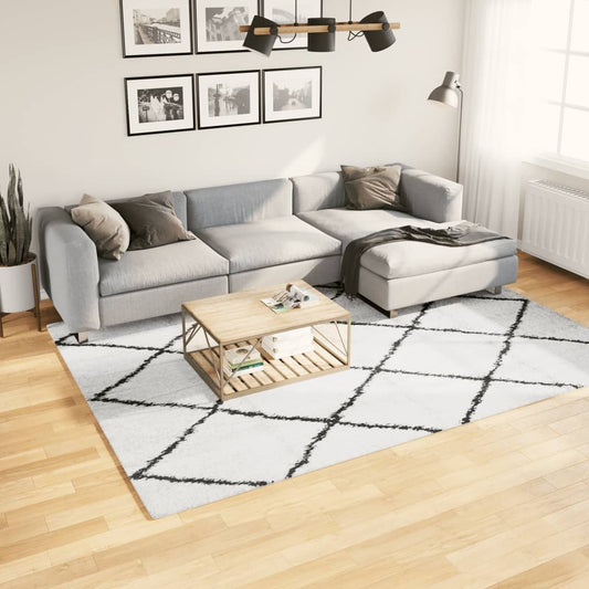 Shaggy Rug PAMPLONA High Pile Modern Cream and Black 200x280 cm