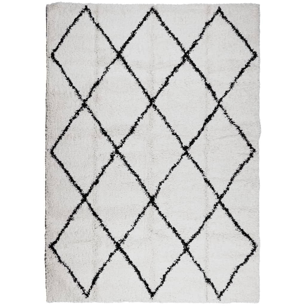 Shaggy Rug PAMPLONA High Pile Modern Cream and Black 200x280 cm