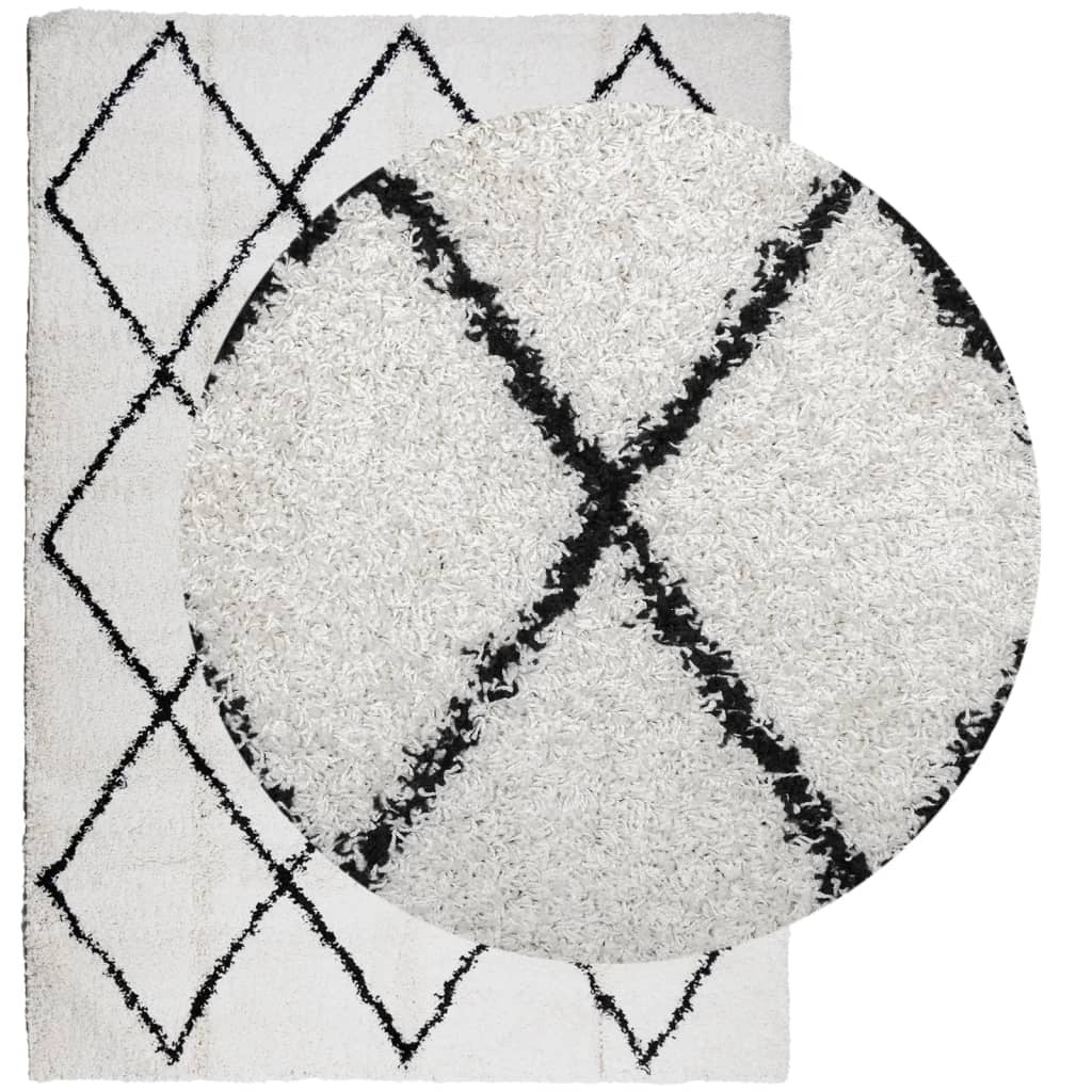 Shaggy Rug PAMPLONA High Pile Modern Cream and Black 200x280 cm