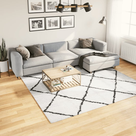 Shaggy Rug PAMPLONA High Pile Modern Cream and Black 240x240 cm