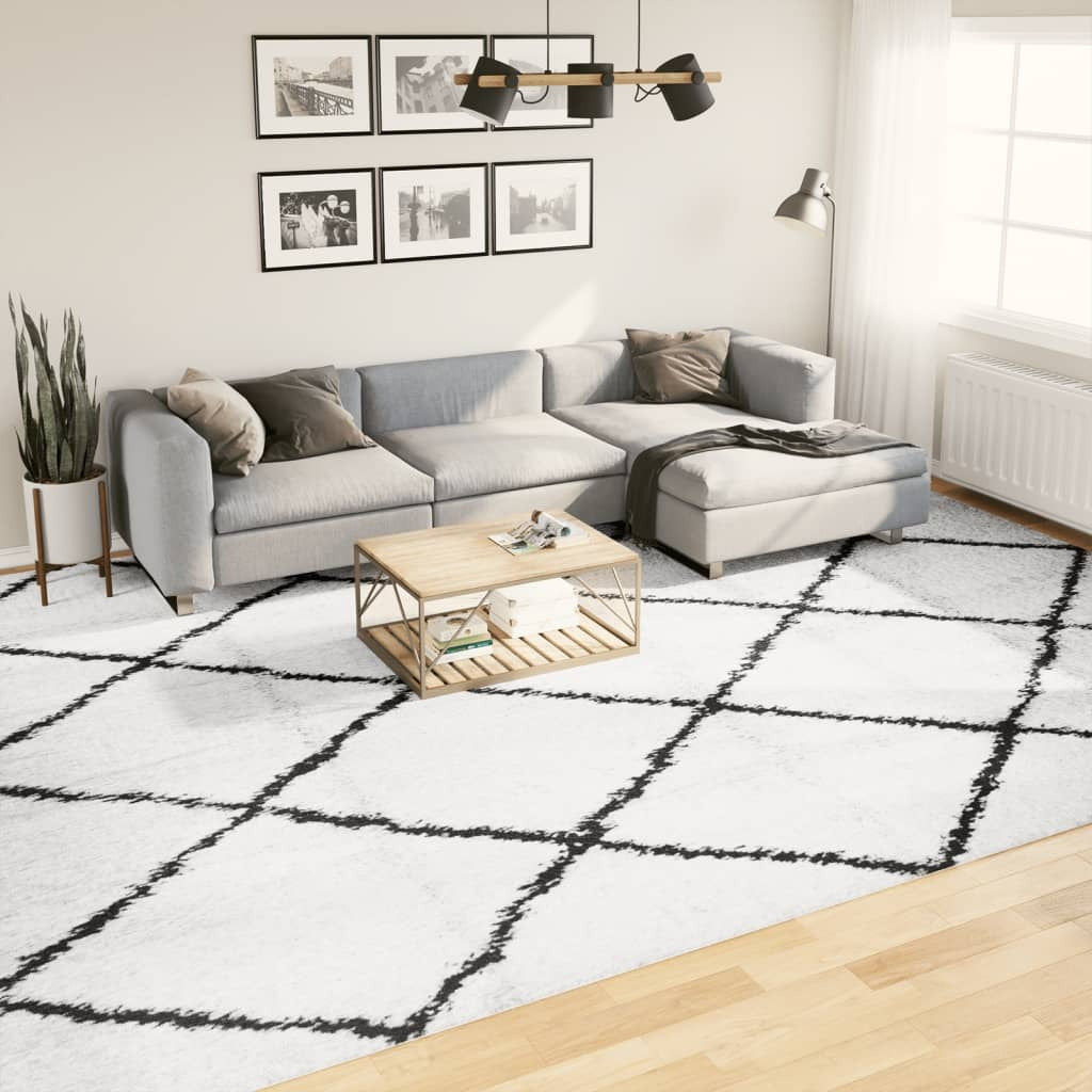 Shaggy Rug PAMPLONA High Pile Modern Cream and Black 300x400 cm