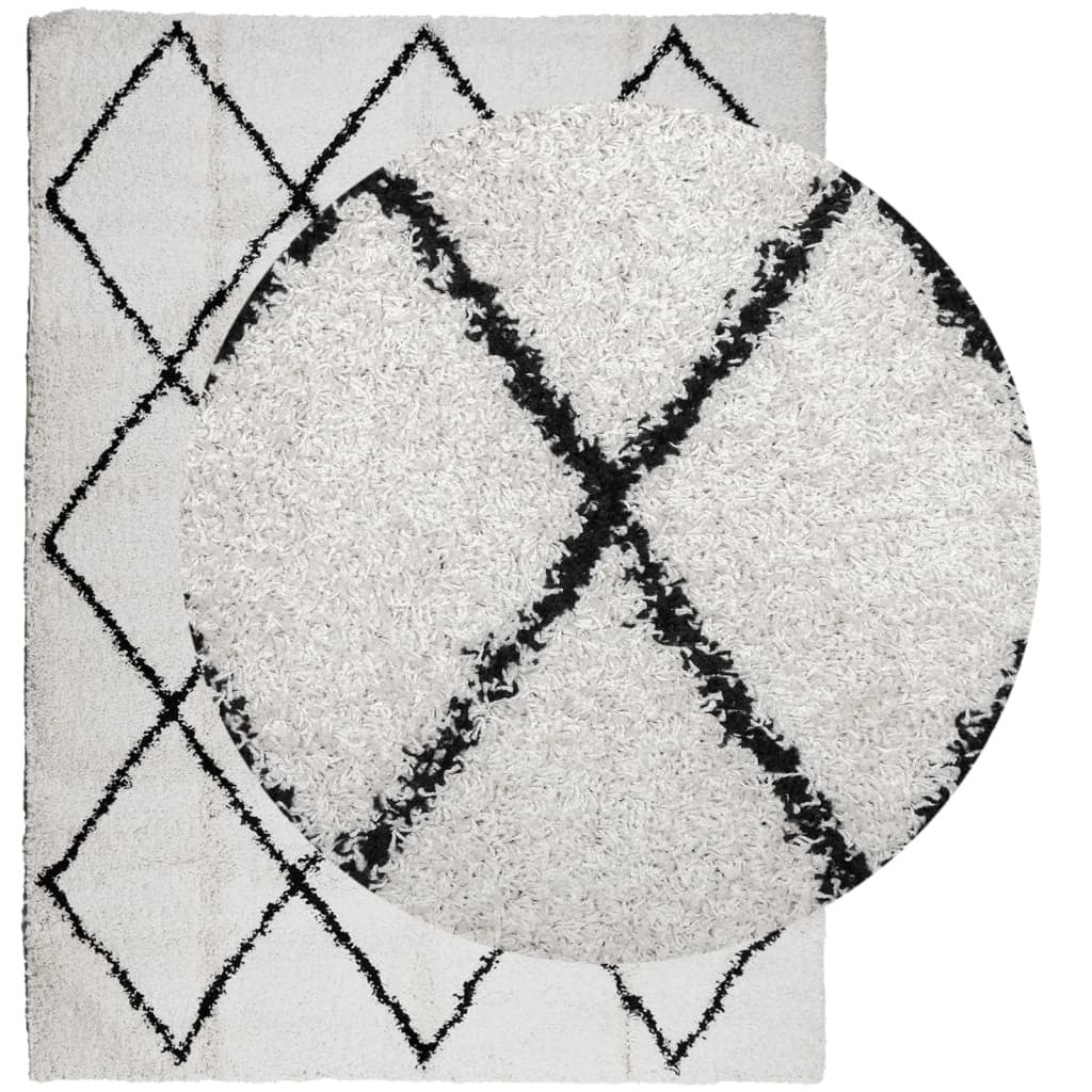 Shaggy Rug PAMPLONA High Pile Modern Cream and Black 300x400 cm