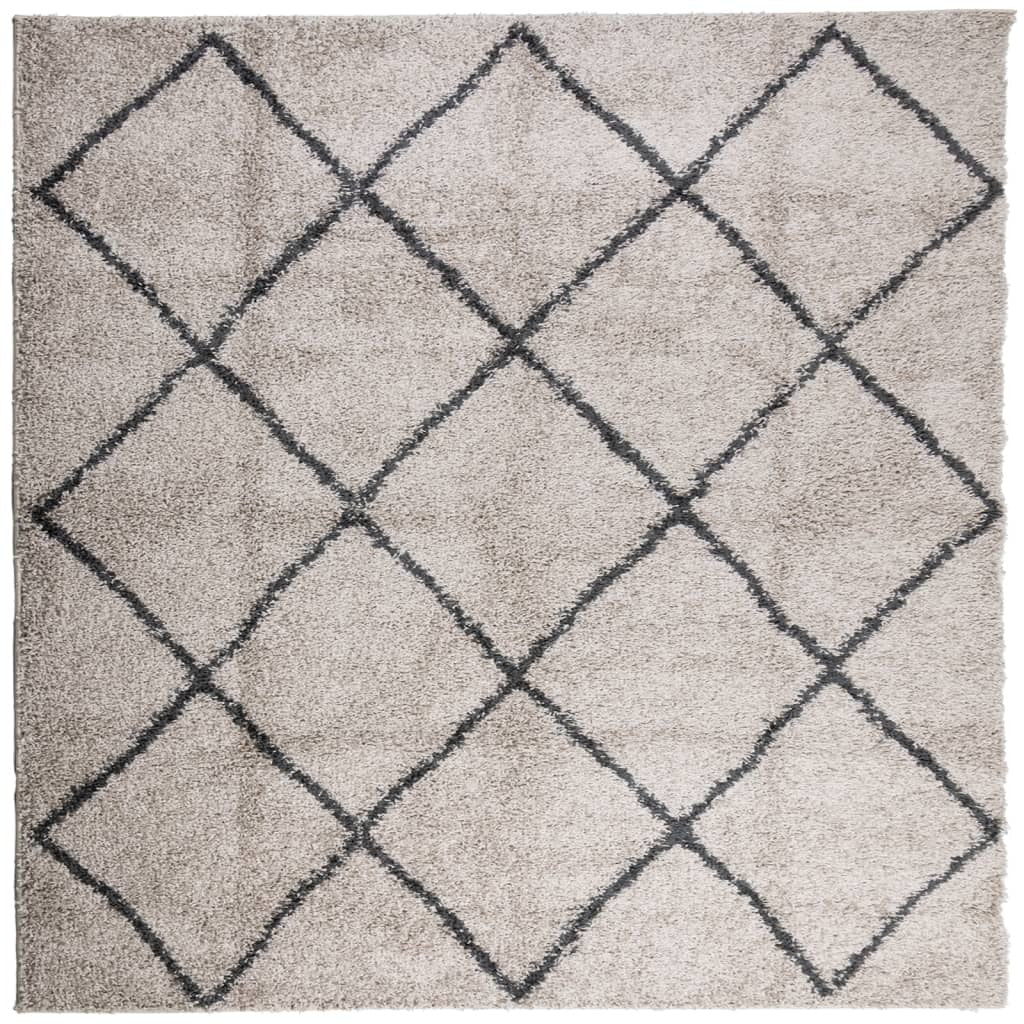 Shaggy Rug PAMPLONA High Pile Modern Beige and Anthracite 160x160 cm